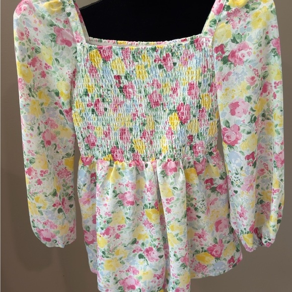 Girls JANIE & JACK The Emma smocked floral chiffon romper- Size 8. - Picture 5 of 12